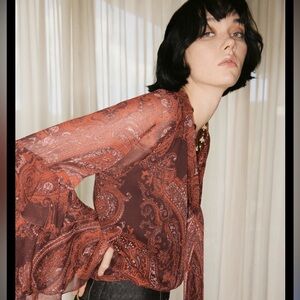 VTG Y2K RARE Ralph Lauren Sheer Brown Paisley Blouse with Cami Tank 100%Silk